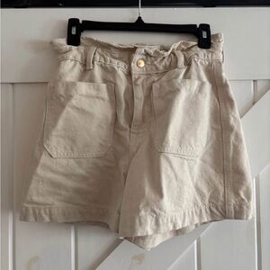 ZARA Beige High-Waisted Paper Bag Shorts